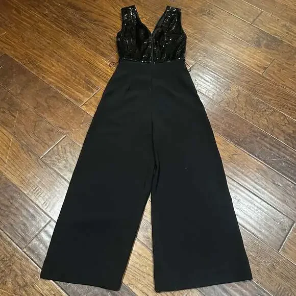 H&M Black Sequin Bodice Sleeveless Wide Leg Jumpsuit - Picture 4 of 5